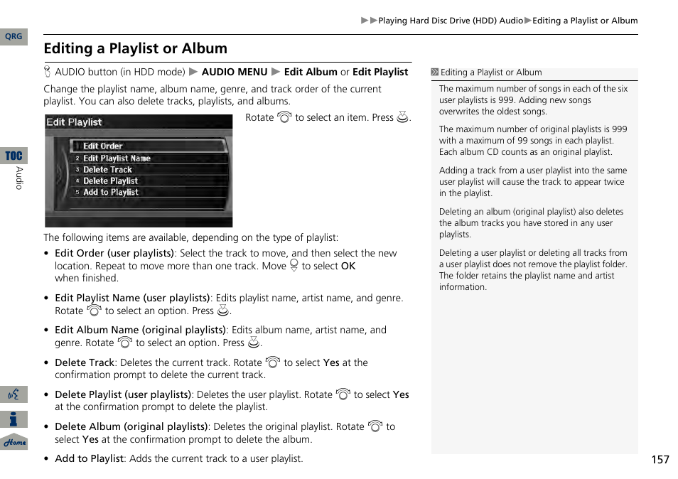 2 editing a playlist or album, P. 157, Editing a playlist or album | Acura 2014 RDX Navigation User Manual | Page 158 / 260