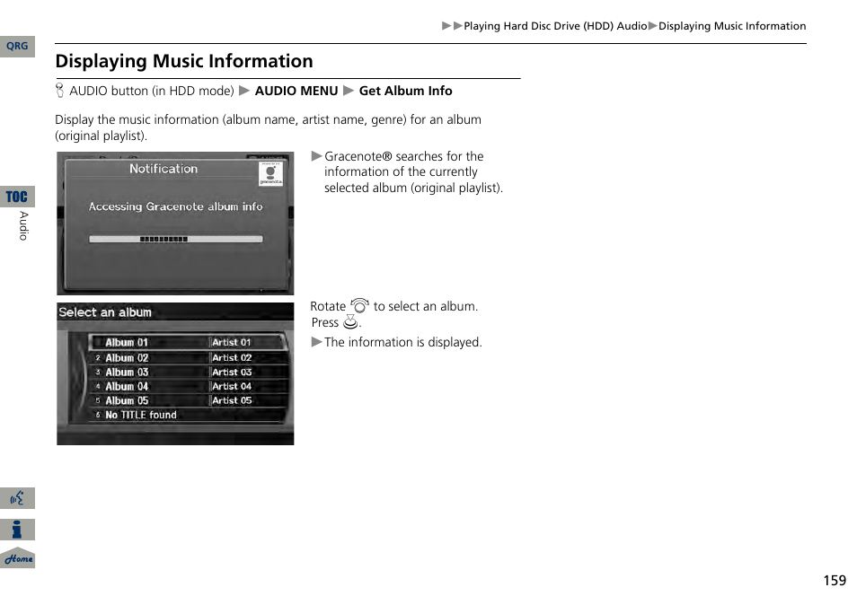 2 displaying music information, P. 159, Displaying music information | Acura 2014 RDX Navigation User Manual | Page 160 / 260