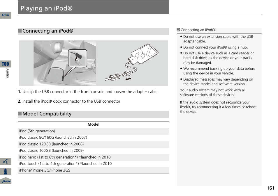 Playing an ipod, P161) | Acura 2014 RDX Navigation User Manual | Page 162 / 260