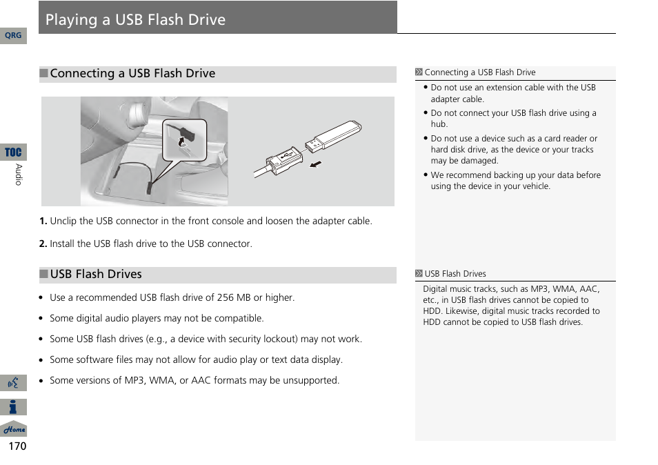 Playing a usb flash drive, P170) | Acura 2014 RDX Navigation User Manual | Page 171 / 260