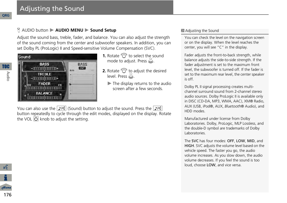 Adjusting the sound, P176), 2 adjusting the sound | P. 176 | Acura 2014 RDX Navigation User Manual | Page 177 / 260
