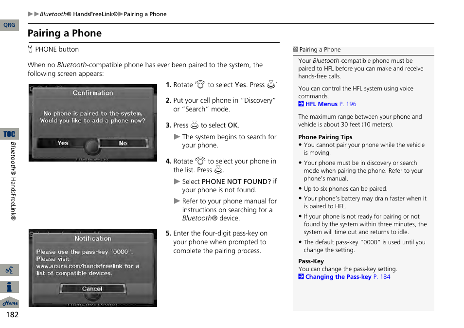 2 pairing a phone, P. 182, Pairing a phone | Acura 2014 RDX Navigation User Manual | Page 183 / 260