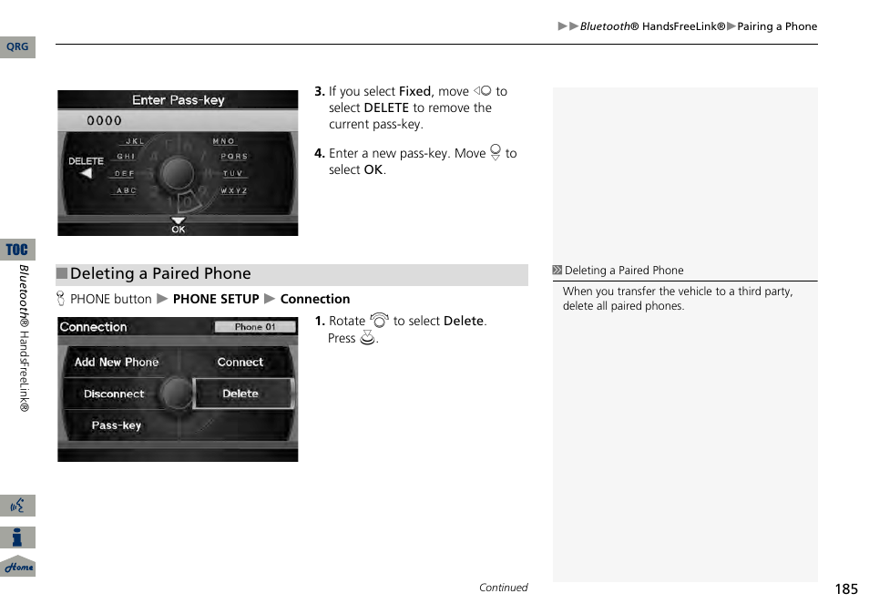 Deleting a paired phone | Acura 2014 RDX Navigation User Manual | Page 186 / 260