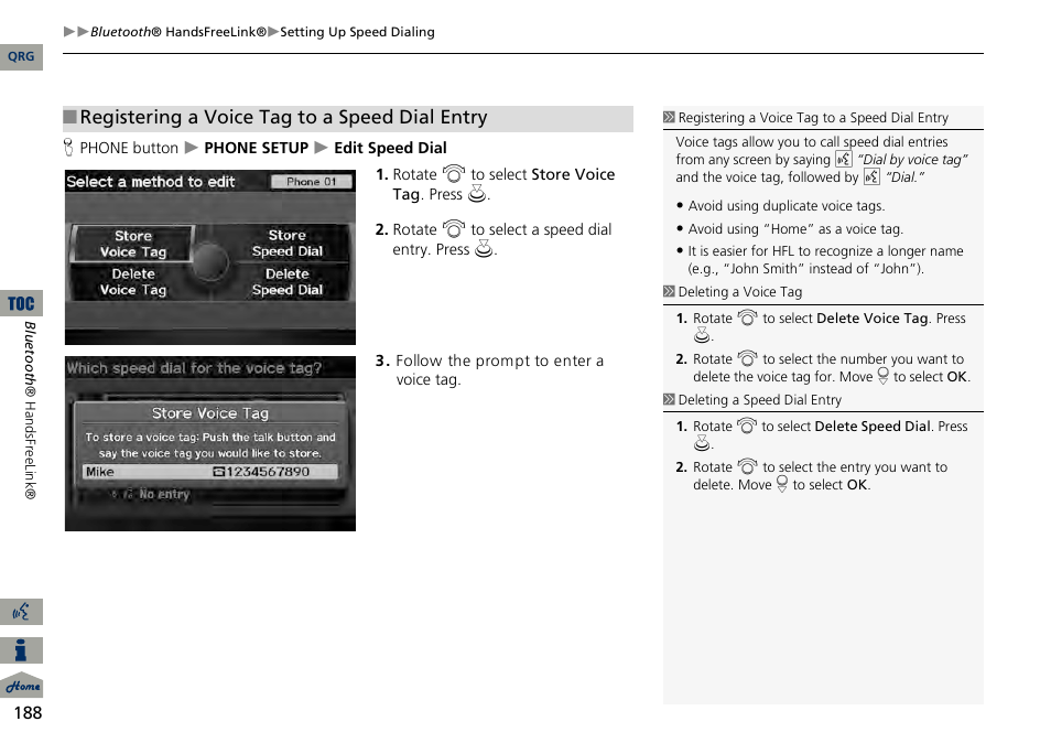 Registering a voice tag to a speed dial entry | Acura 2014 RDX Navigation User Manual | Page 189 / 260