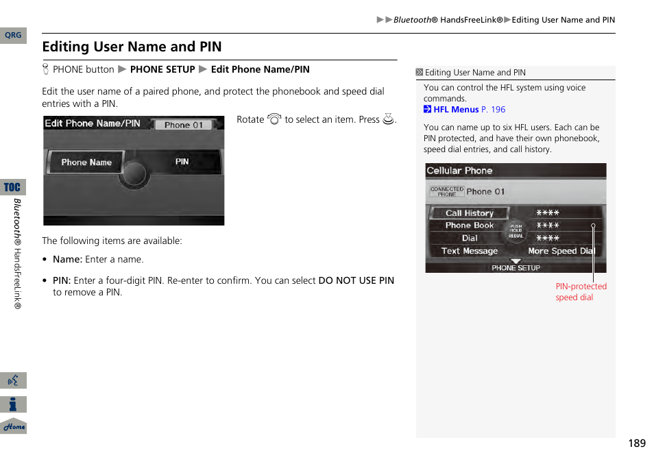 Editing user name and pin | Acura 2014 RDX Navigation User Manual | Page 190 / 260