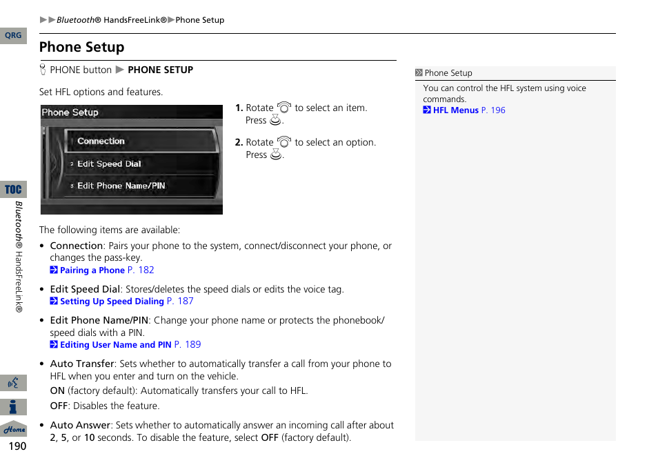 Phone setup | Acura 2014 RDX Navigation User Manual | Page 191 / 260