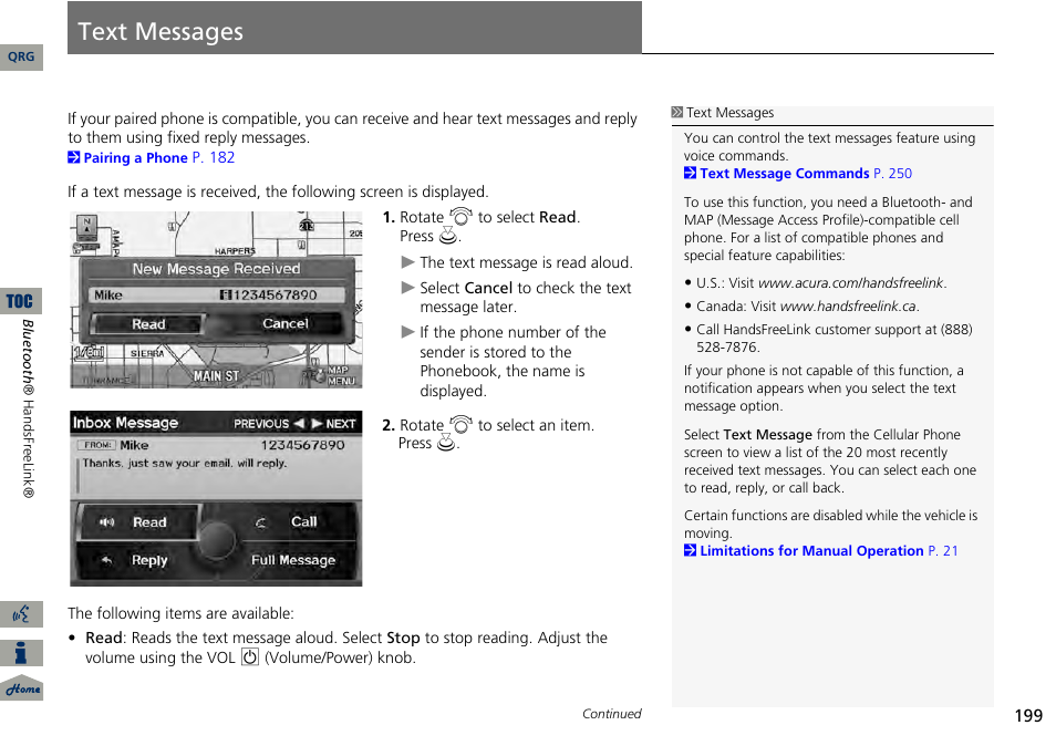 Text messages, P199), 2 text messages | P. 199 | Acura 2014 RDX Navigation User Manual | Page 200 / 260