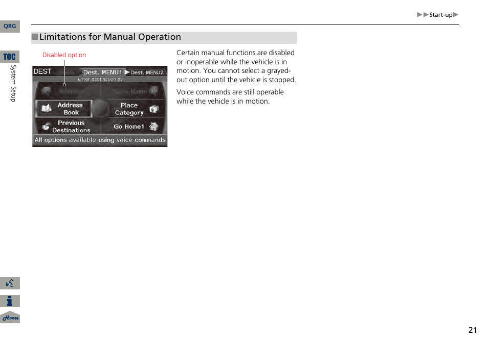 Limitations for manual operation | Acura 2014 RDX Navigation User Manual | Page 22 / 260