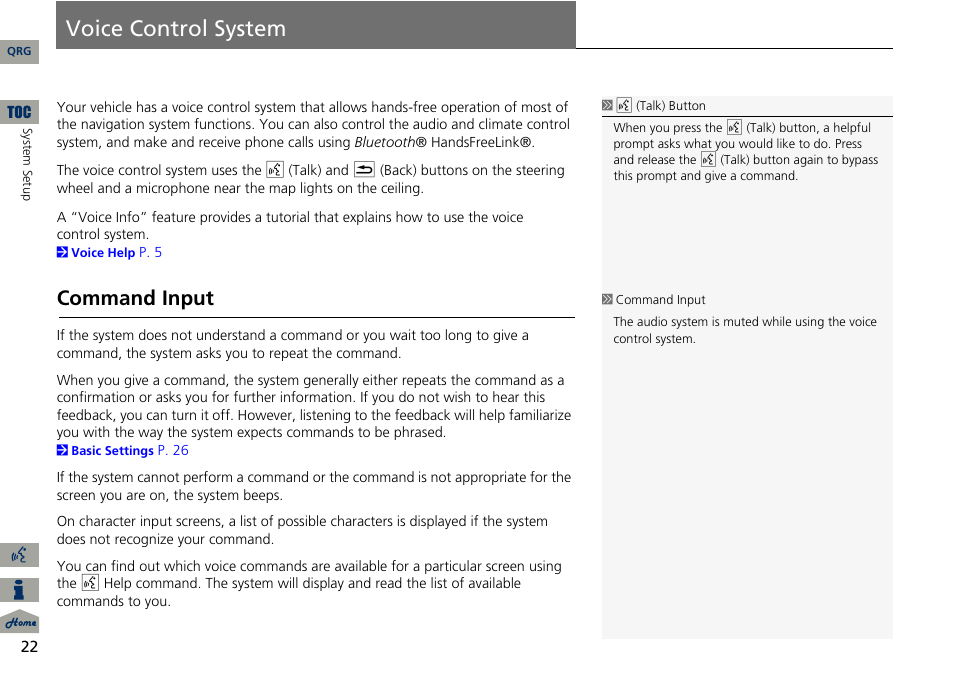 Voice control system, P22), Command input | Acura 2014 RDX Navigation User Manual | Page 23 / 260