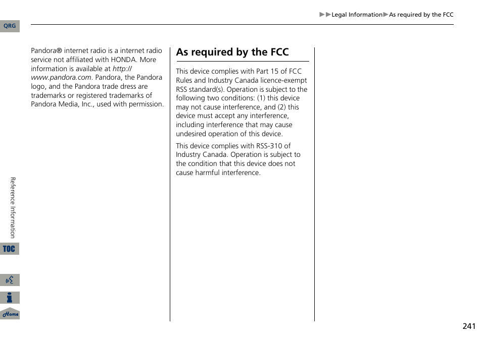 As required by the fcc | Acura 2014 RDX Navigation User Manual | Page 242 / 260
