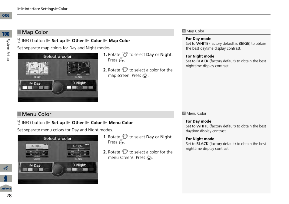 2 map color, P. 28, 2 menu color | Acura 2014 RDX Navigation User Manual | Page 29 / 260