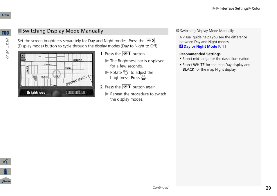 P29), Switching display mode manually | Acura 2014 RDX Navigation User Manual | Page 30 / 260