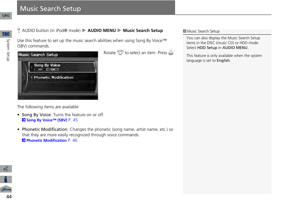 Music search setup | Acura 2014 RDX Navigation User Manual | Page 45 / 260