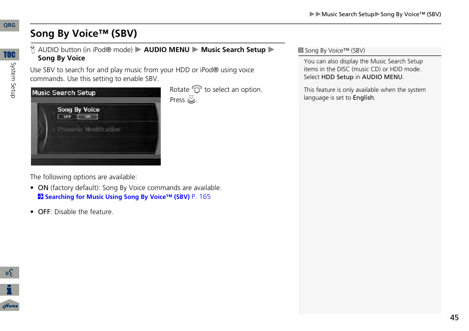 2 song by voice™ (sbv), P. 45, Song by voice™ (sbv) | Acura 2014 RDX Navigation User Manual | Page 46 / 260