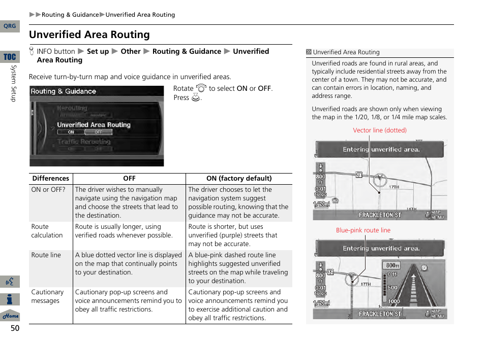 2 unverified area routing, P. 50, Unverified area routing | Acura 2014 RDX Navigation User Manual | Page 51 / 260