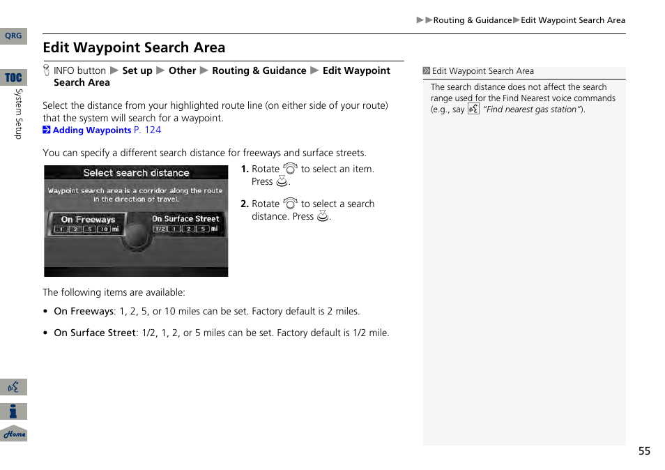 2 edit waypoint search area, P. 55, Edit waypoint search area | Acura 2014 RDX Navigation User Manual | Page 56 / 260