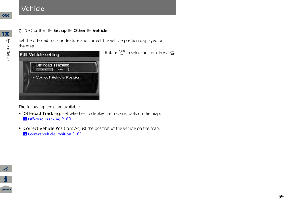 Vehicle | Acura 2014 RDX Navigation User Manual | Page 60 / 260
