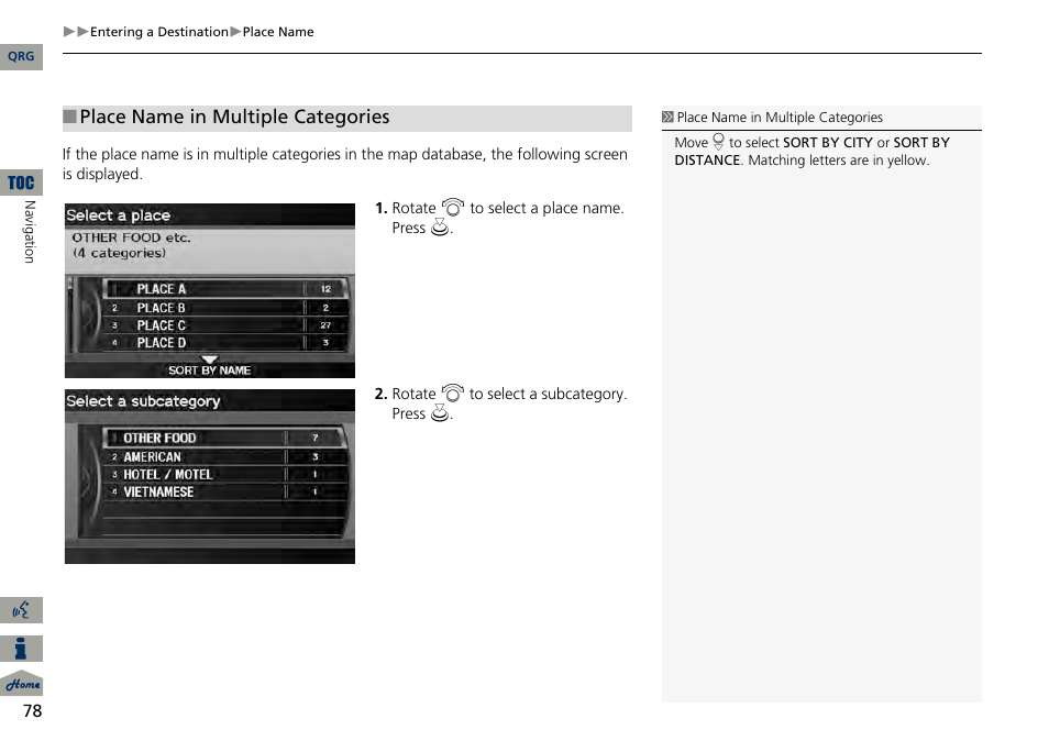 2 place name in multiple categories, P. 78, Place name in multiple categories | Acura 2014 RDX Navigation User Manual | Page 79 / 260