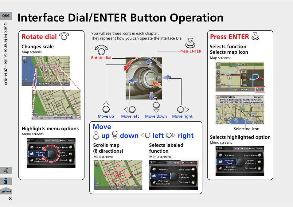 Interface dial/enter button operation | Acura 2014 RDX Navigation User Manual | Page 9 / 260