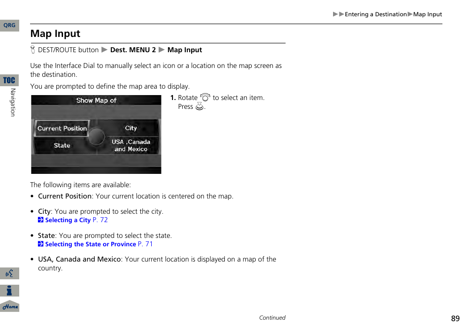 2 map input, P. 89, Map input | Acura 2014 RDX Navigation User Manual | Page 90 / 260