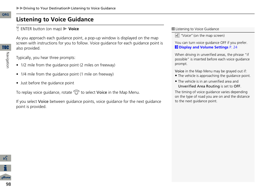 Listening to voice guidance | Acura 2014 RDX Navigation User Manual | Page 99 / 260