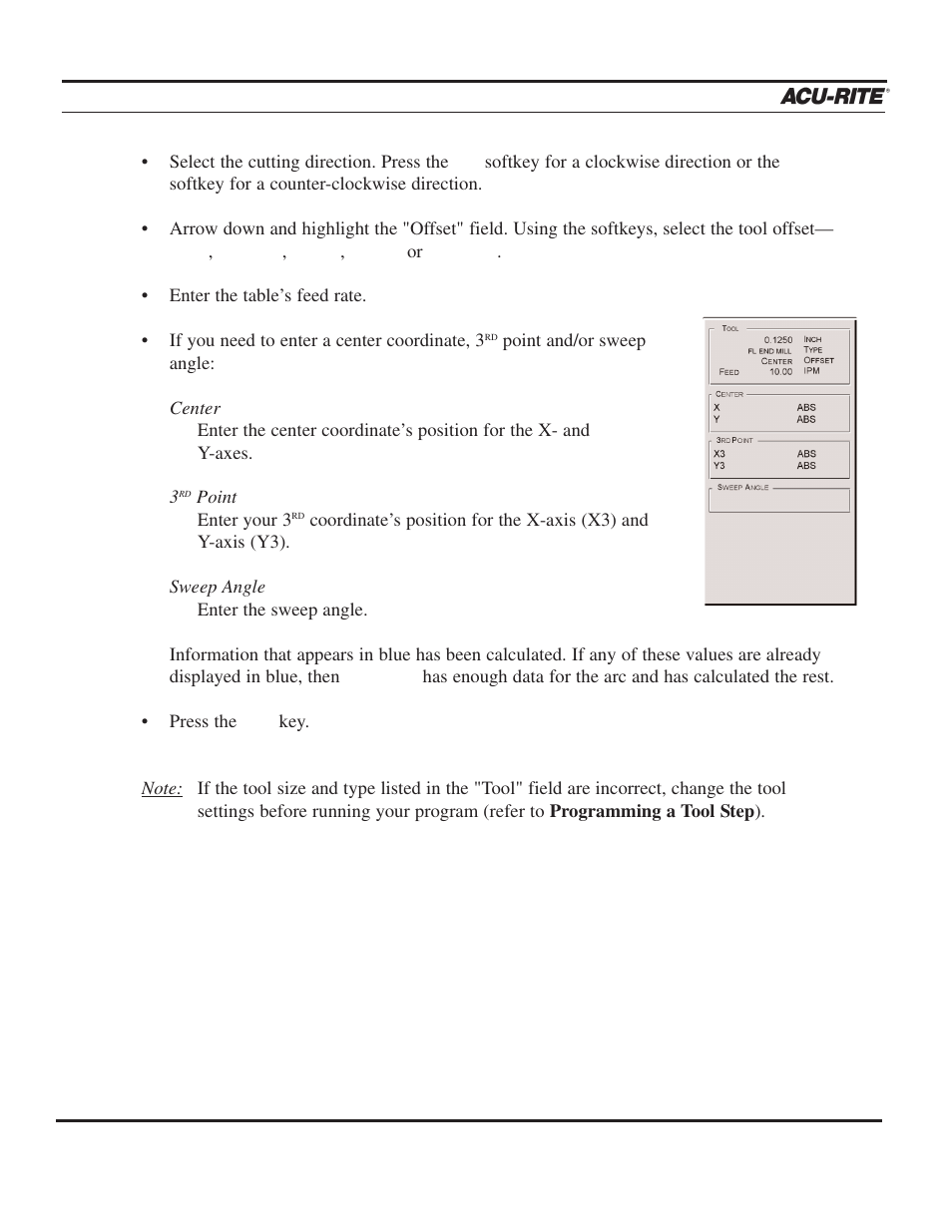 Program steps, Operation manual | ACU-RITE MILLPWR 3 Axes User Manual | Page 106 / 241
