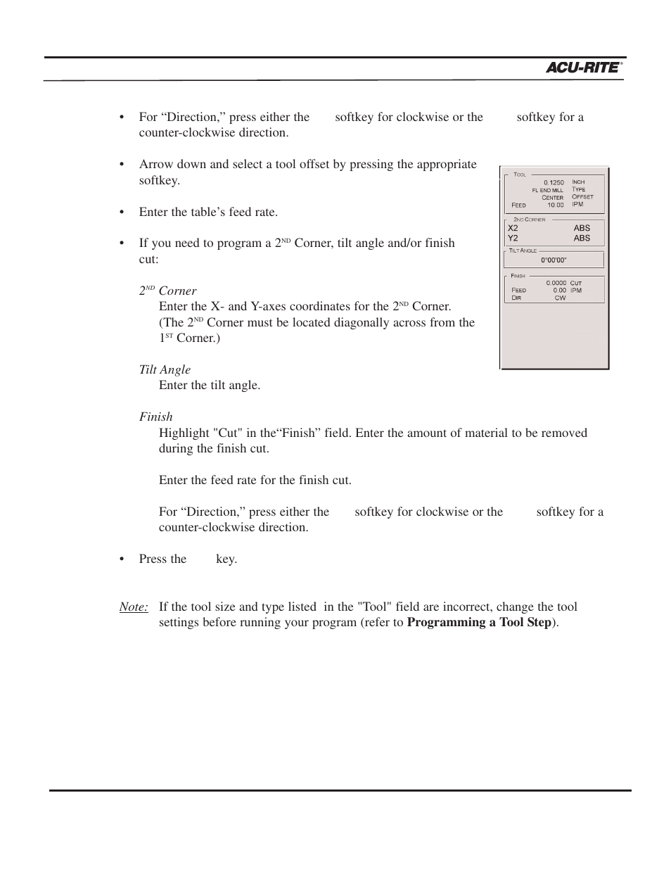 Program steps, Operation manual | ACU-RITE MILLPWR 3 Axes User Manual | Page 113 / 241