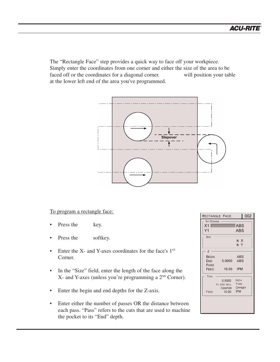 Program steps, Operation manual | ACU-RITE MILLPWR 3 Axes User Manual | Page 114 / 241