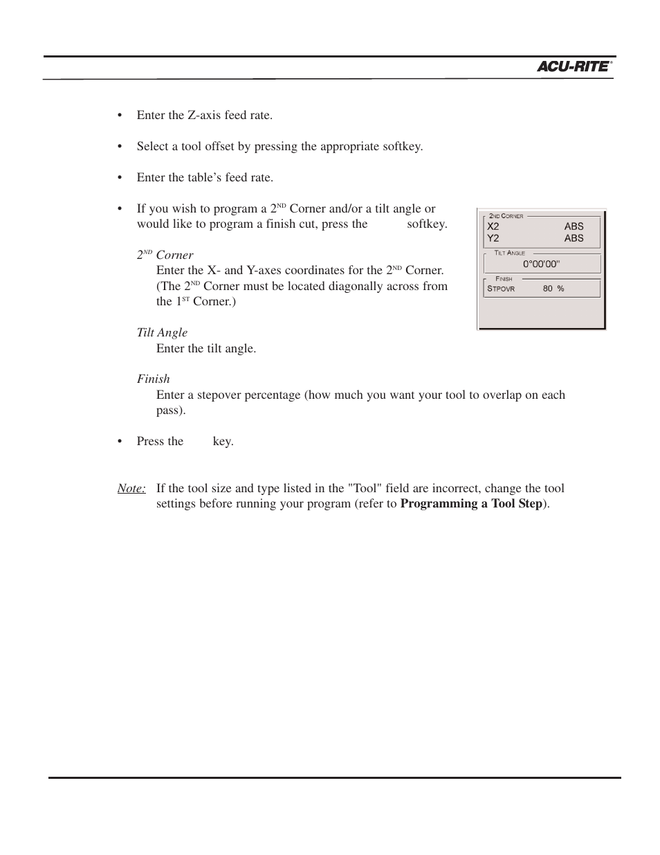 Program steps, Operation manual | ACU-RITE MILLPWR 3 Axes User Manual | Page 115 / 241
