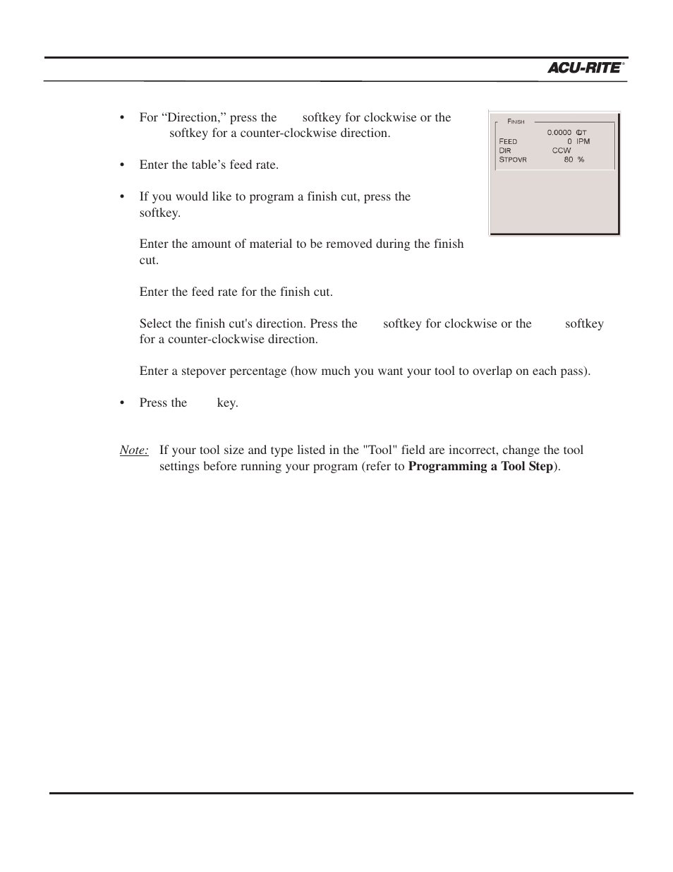Program steps, Operation manual | ACU-RITE MILLPWR 3 Axes User Manual | Page 123 / 241