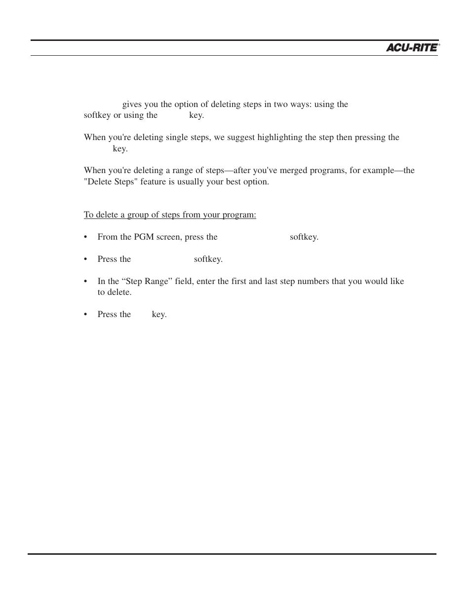 Program steps, Operation manual | ACU-RITE MILLPWR 3 Axes User Manual | Page 160 / 241