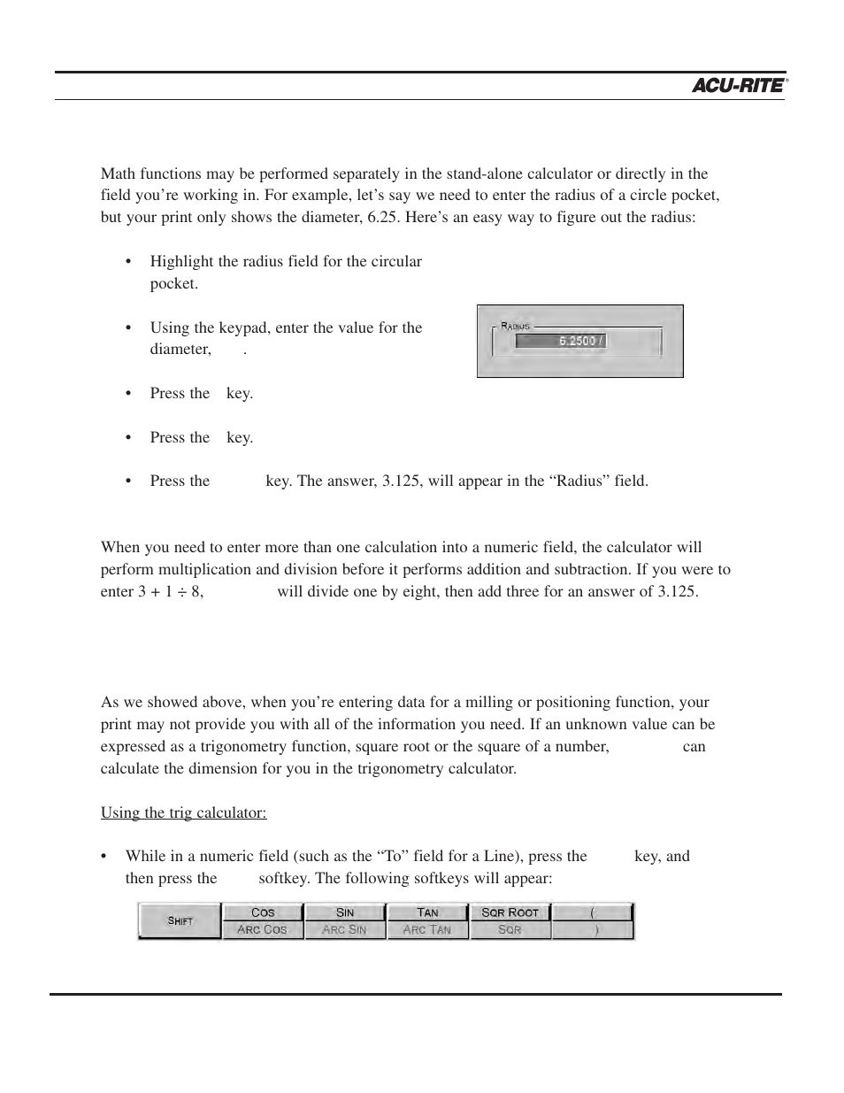 Calculator | ACU-RITE MILLPWR 3 Axes User Manual | Page 164 / 241