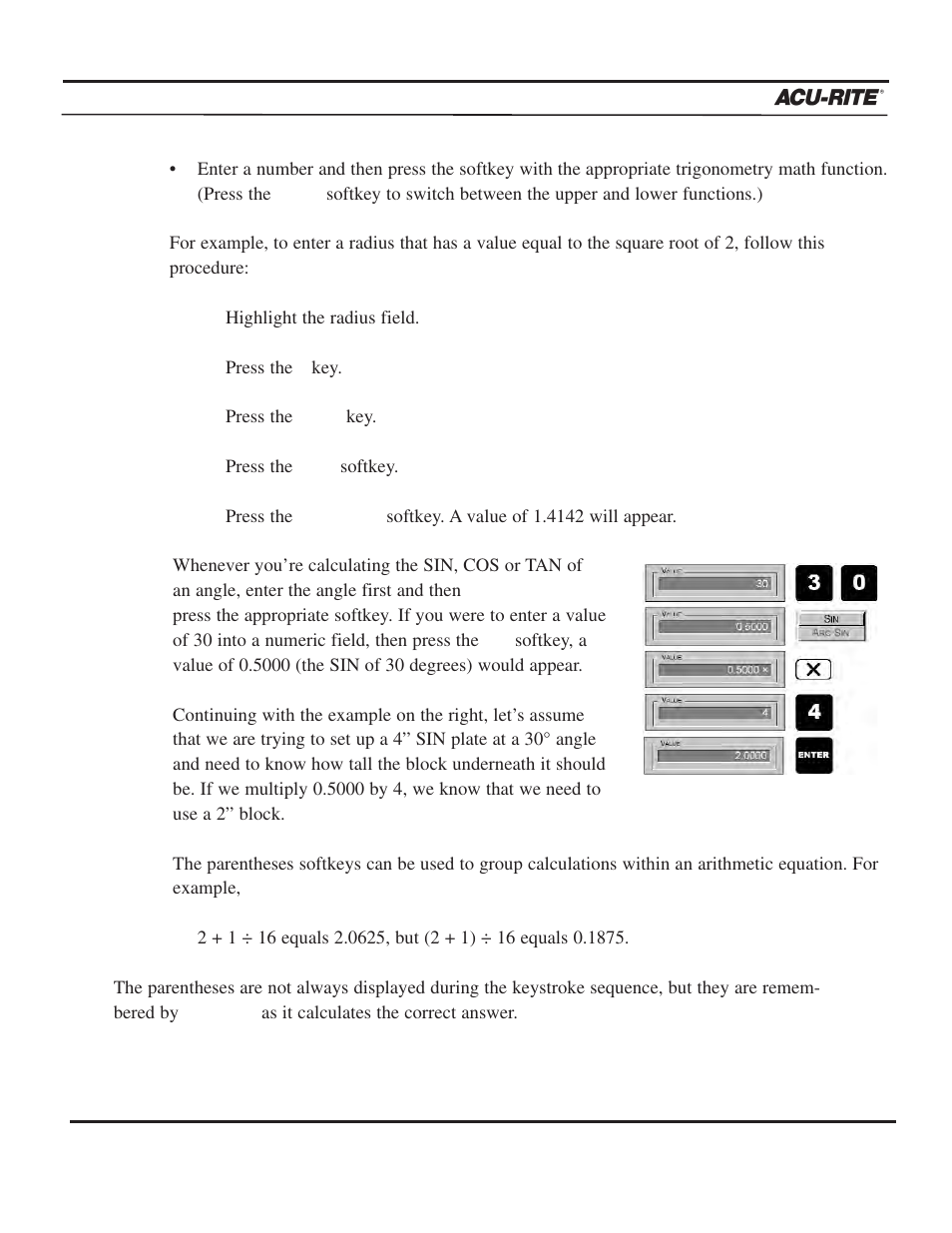 Calculator, Operation manual | ACU-RITE MILLPWR 3 Axes User Manual | Page 165 / 241