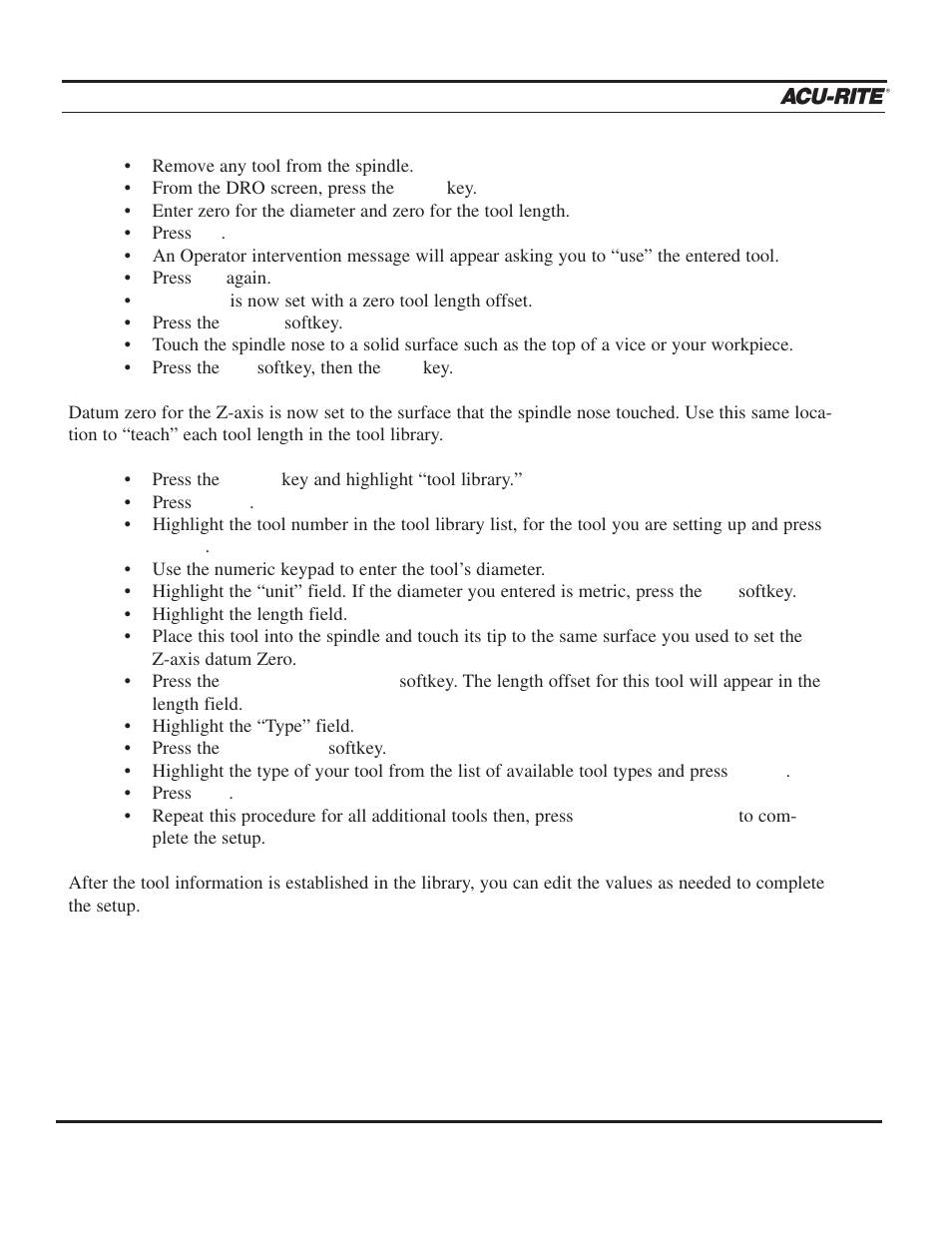 Setup, Operation manual | ACU-RITE MILLPWR 3 Axes User Manual | Page 186 / 241