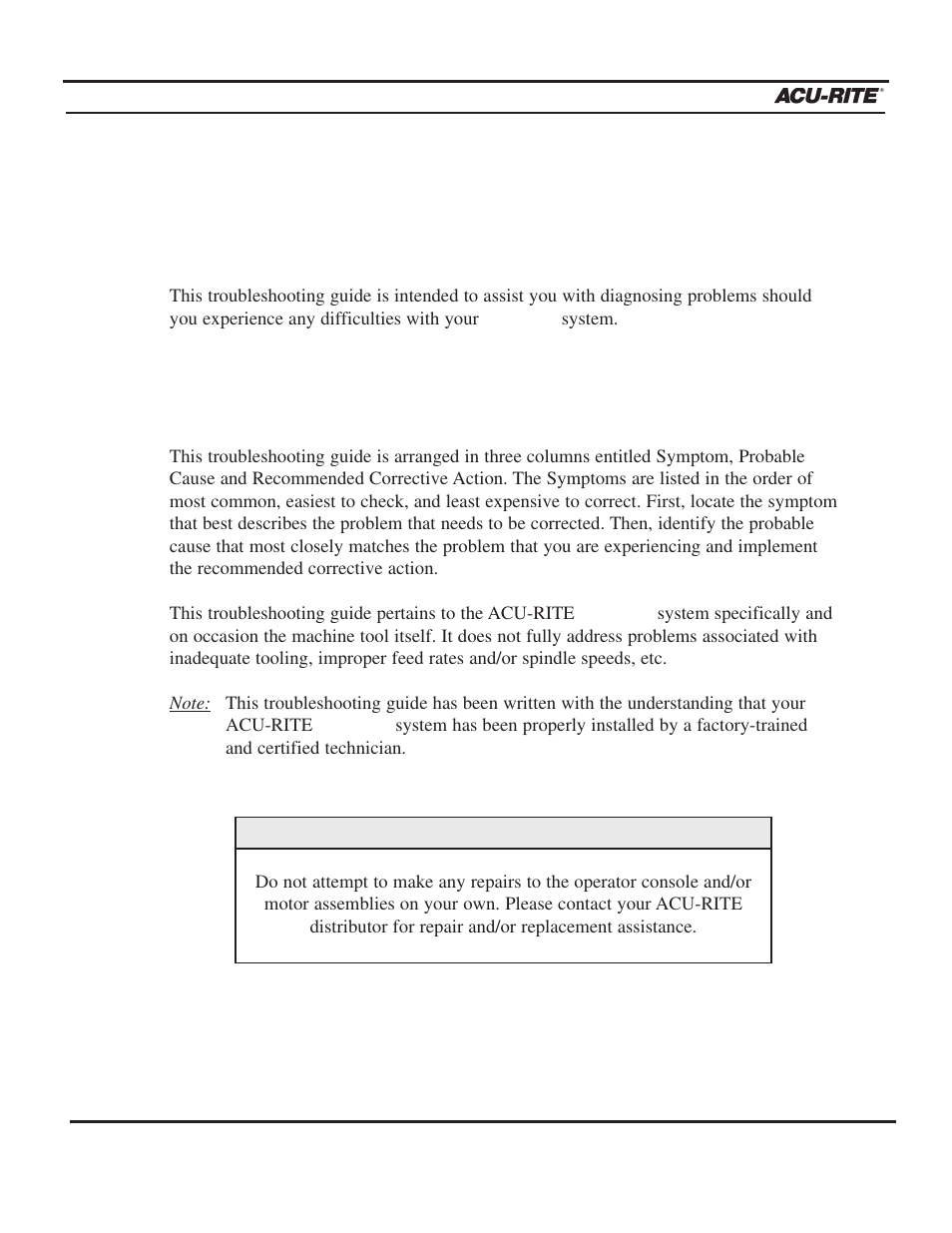 Troubleshooting guide | ACU-RITE MILLPWR 3 Axes User Manual | Page 226 / 241
