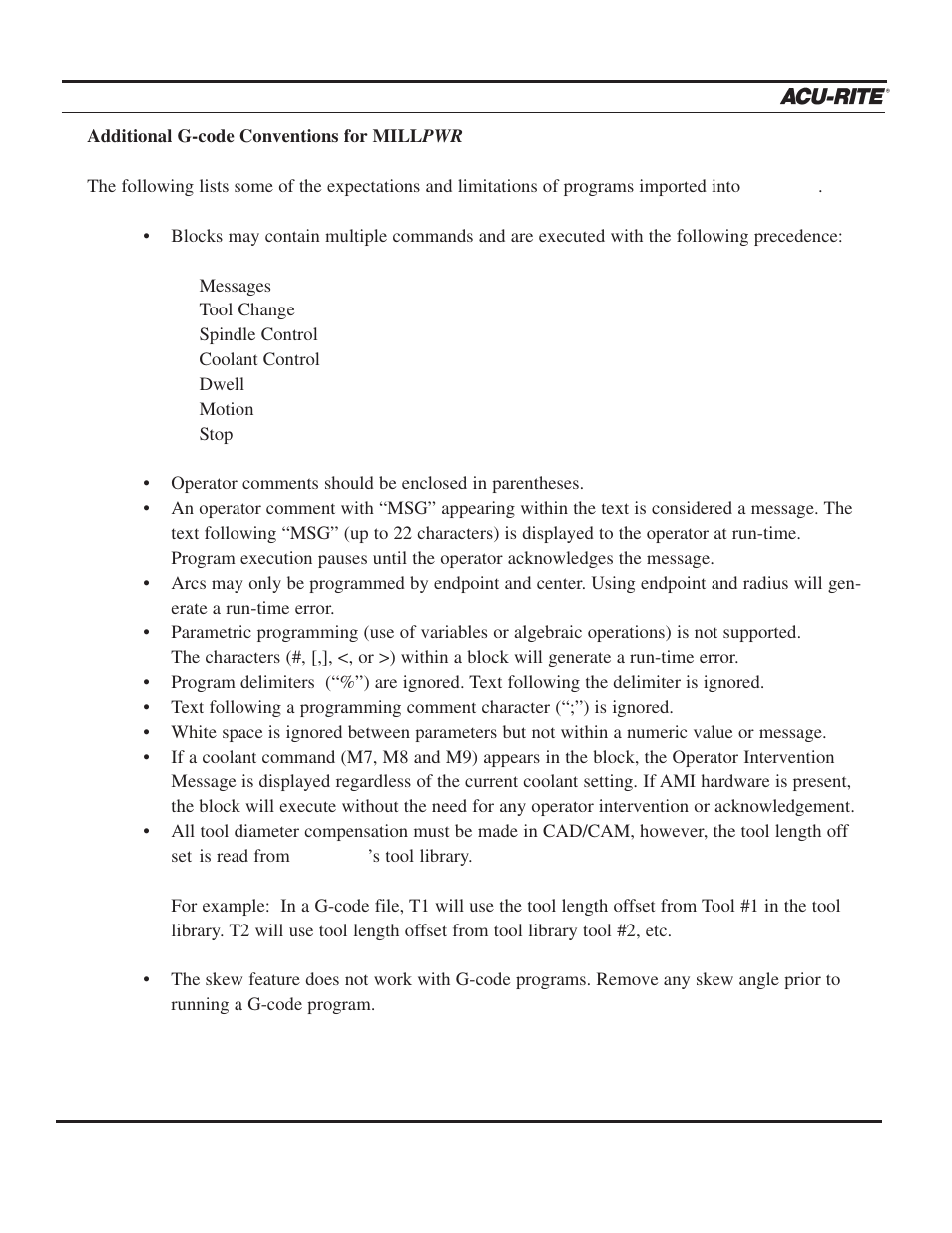 Programming | ACU-RITE MILLPWR 3 Axes User Manual | Page 72 / 241