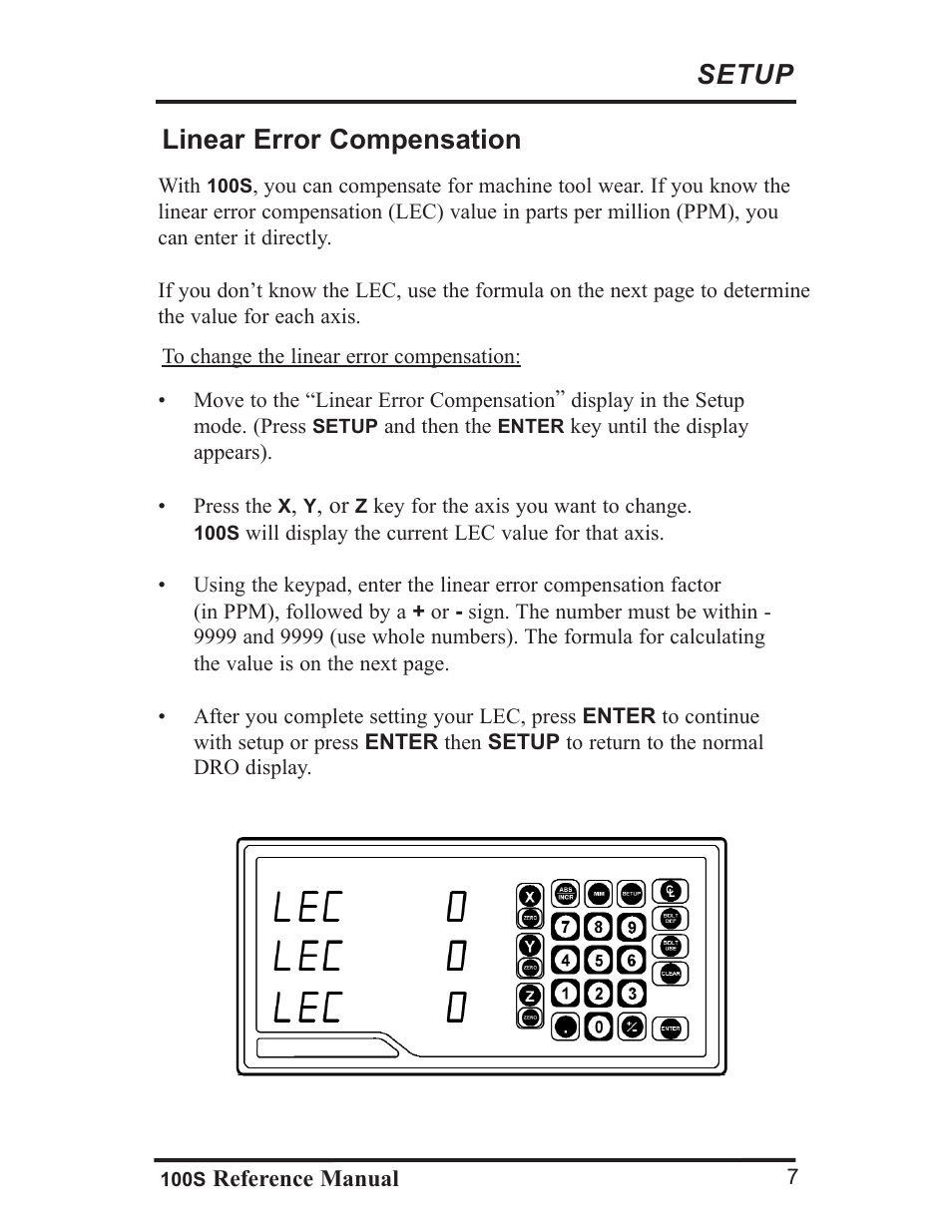 Setup linear error compensation | ACU-RITE 100S User Manual | Page 10 / 42