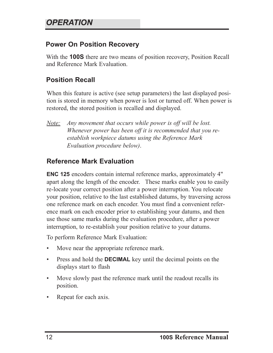 Operation | ACU-RITE 100S User Manual | Page 15 / 42