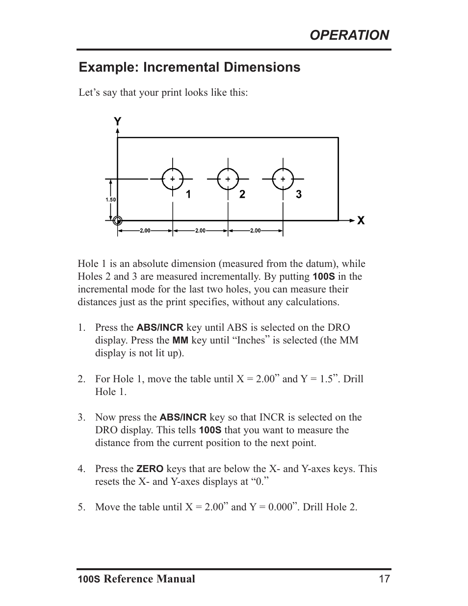 Operation example: incremental dimensions | ACU-RITE 100S User Manual | Page 20 / 42