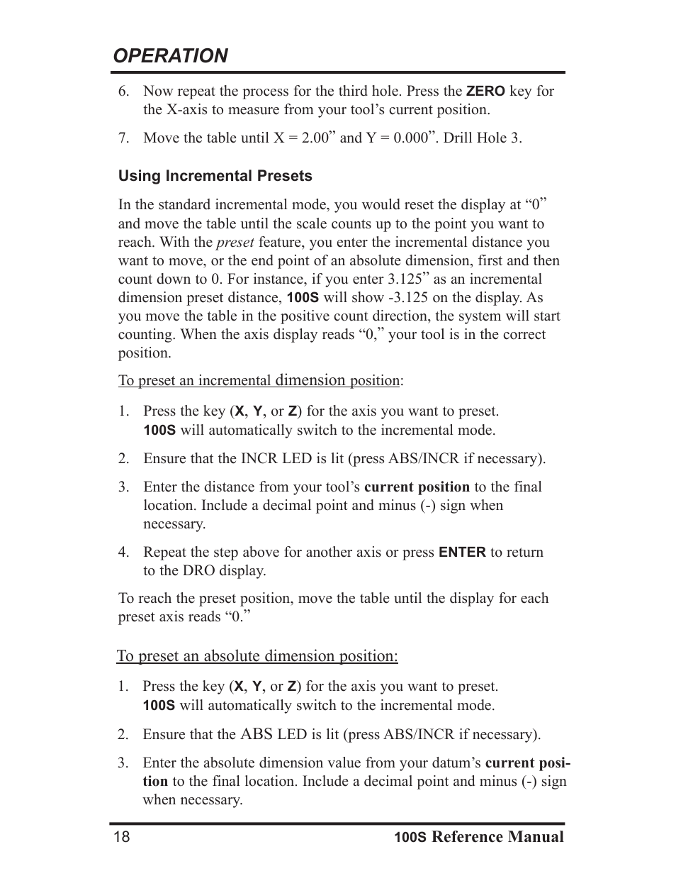 Operation | ACU-RITE 100S User Manual | Page 21 / 42