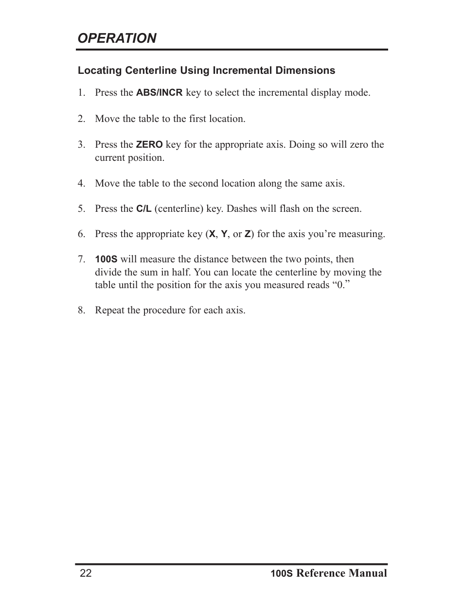 Operation | ACU-RITE 100S User Manual | Page 25 / 42