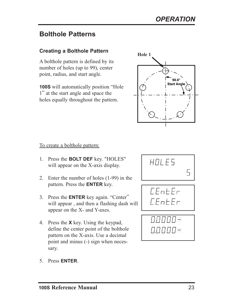 Operation, Bolthole patterns | ACU-RITE 100S User Manual | Page 26 / 42