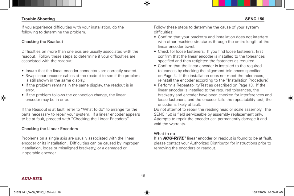 ACU-RITE SENC 150 User Manual | Page 18 / 24