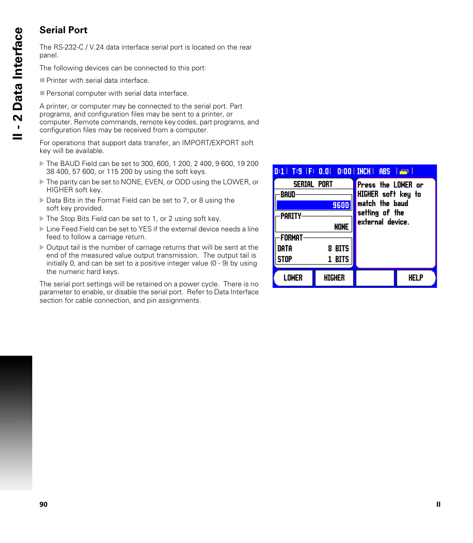 Serial port, Ii - 2 d a ta int e rf ace | ACU-RITE 300S User Manual | Page 104 / 120