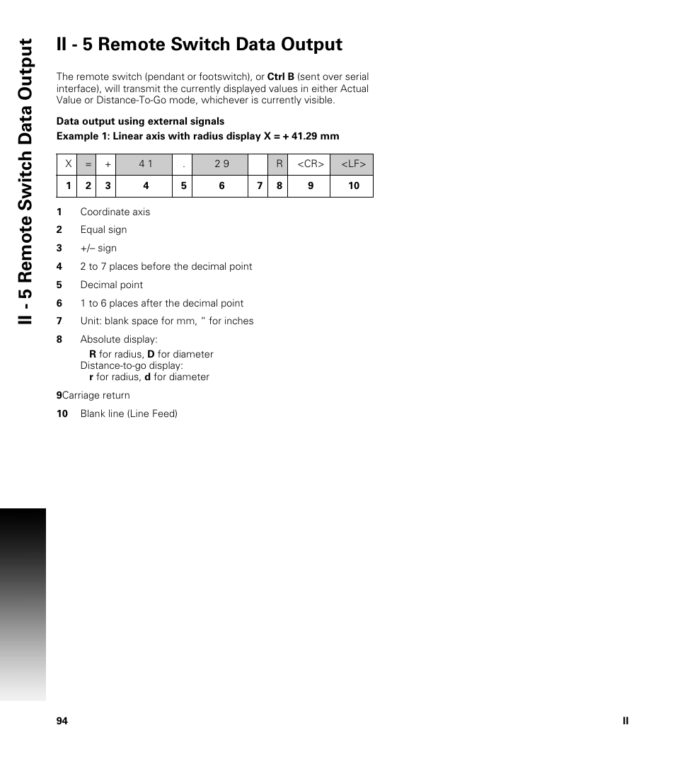 Ii - 5 remote switch data output, Data output using external signals | ACU-RITE 300S User Manual | Page 108 / 120
