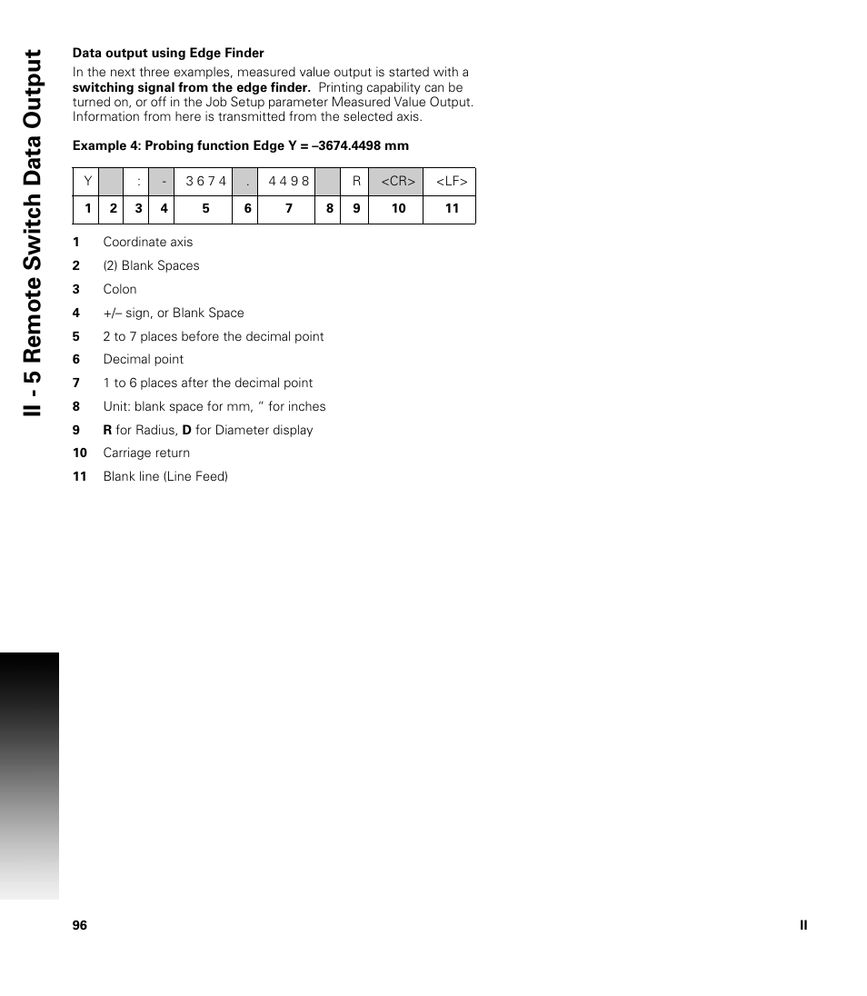 Data output using edge finder, Ii - 6 error messages | ACU-RITE 300S User Manual | Page 110 / 120