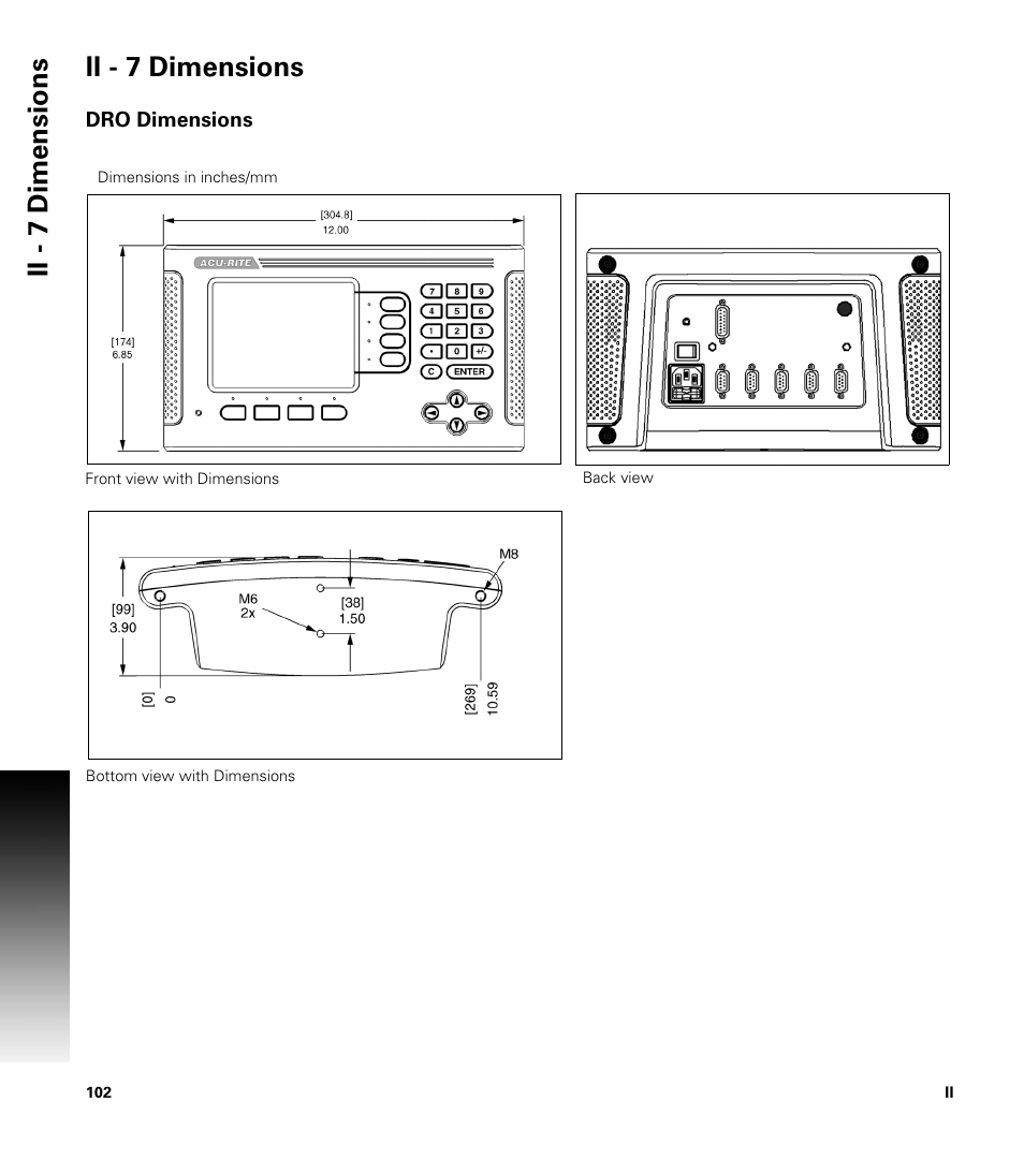 Ii - 7 dimensions, Dro dimensions | ACU-RITE 300S User Manual | Page 116 / 120