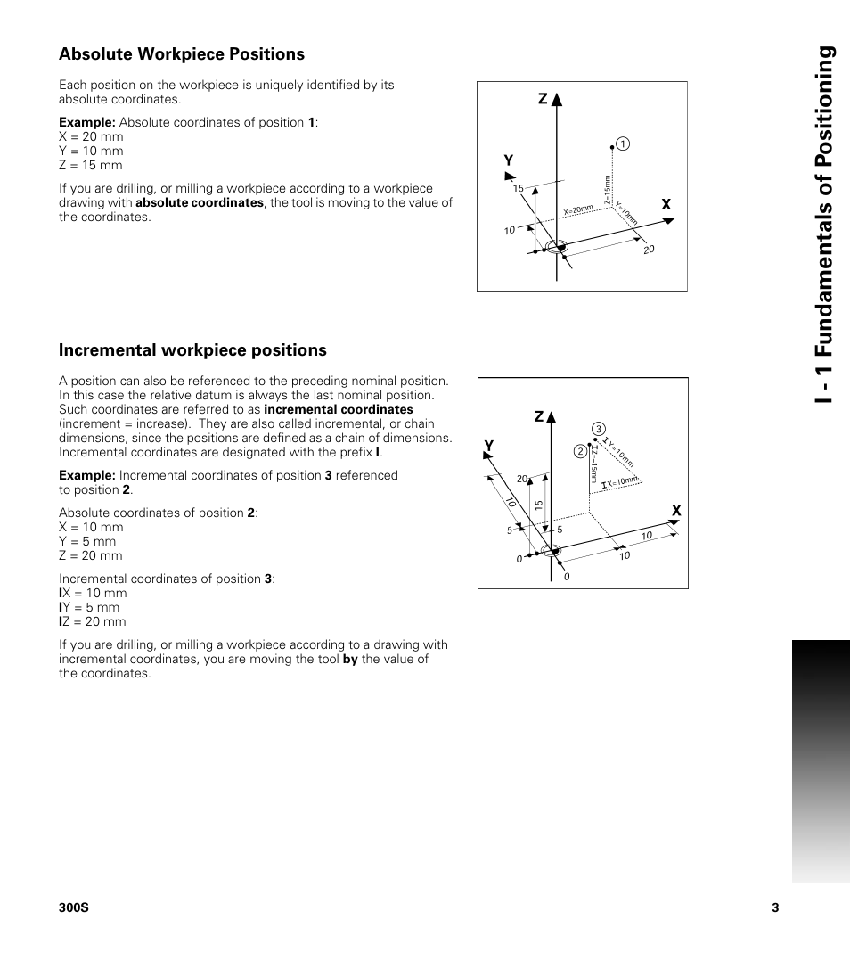 Absolute workpiece positions, Incremental workpiece positions, I - 1 f undamentals of p o sitioning | ACU-RITE 300S User Manual | Page 17 / 120