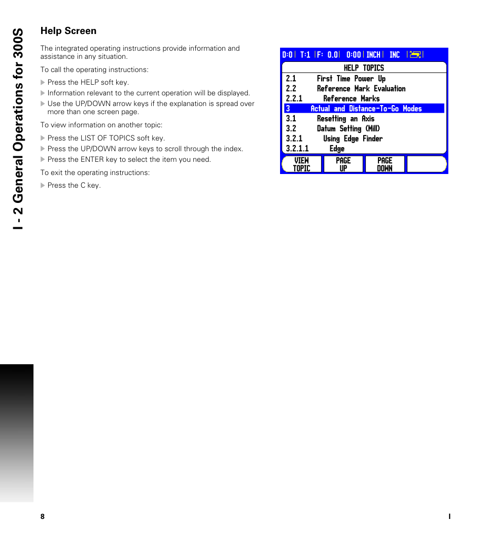 Help screen | ACU-RITE 300S User Manual | Page 22 / 120