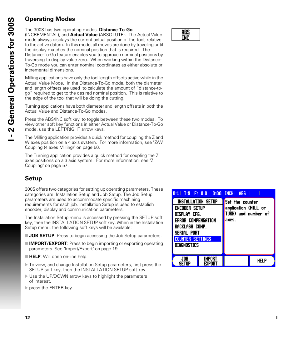 Operating modes, Setup | ACU-RITE 300S User Manual | Page 26 / 120